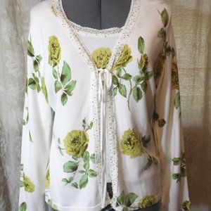 Vertigo Floral Beaded Twinset Sweater Set Sz XL NWT $370